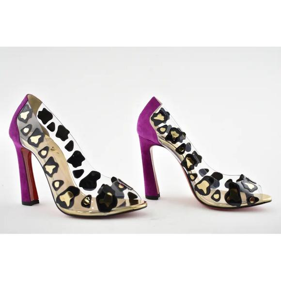 Christian Louboutin Black and Gold Heels with Pink Accents - Picture 4 of 12